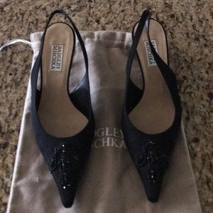 Badgley Mischka black satin beaded shoes so. 37